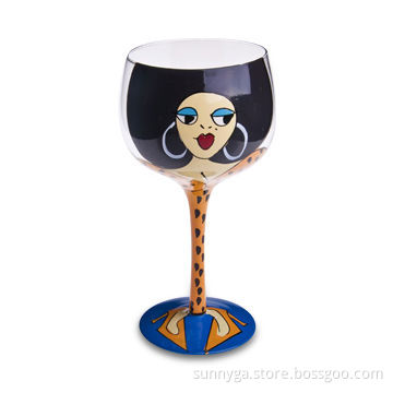 Hand-painted Wine Glass with 380mL Capacity and 80mm Bottom Diameter